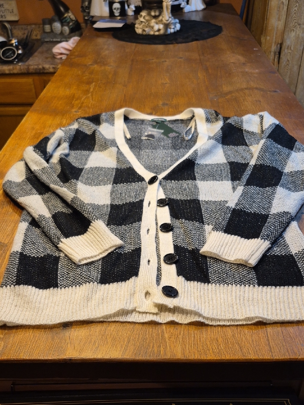 wild fable Black & Cream Check Button-Front Cardigan